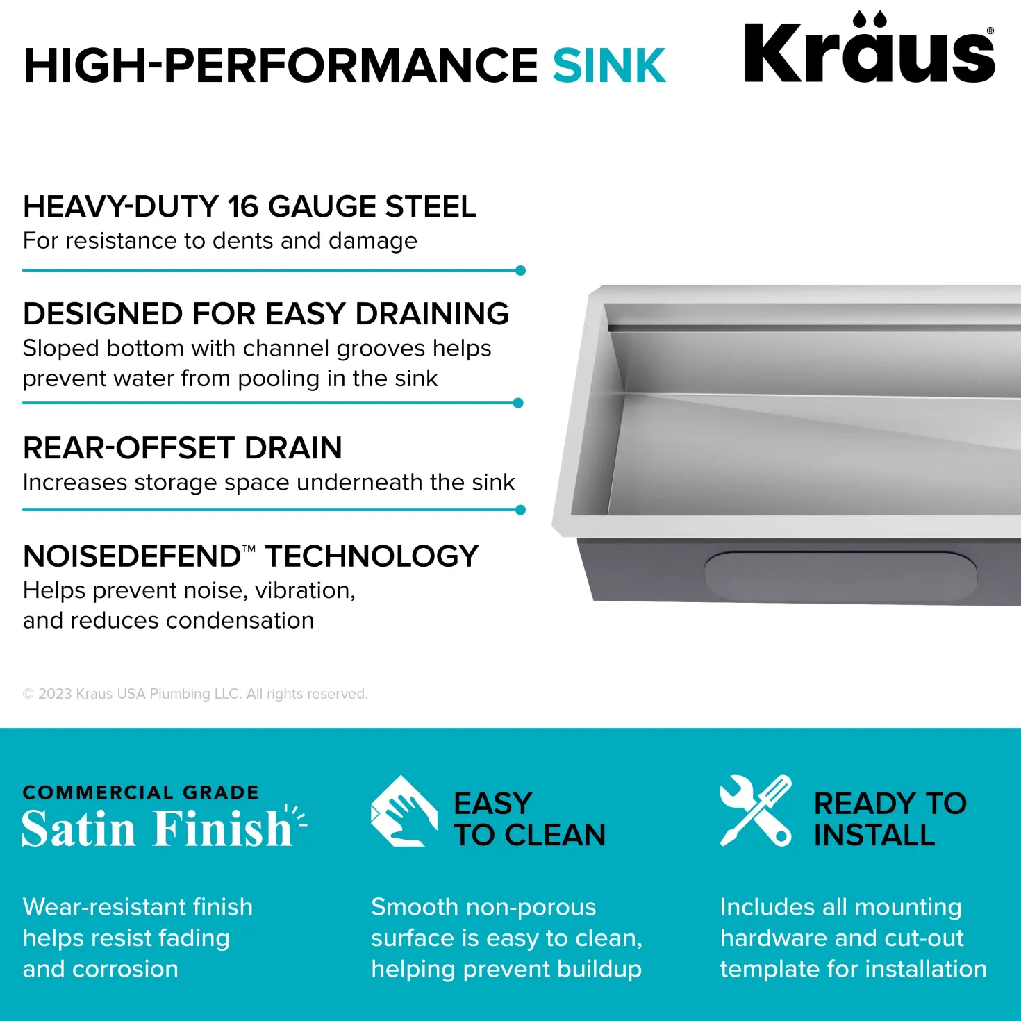 KRAUS Kore Dual Tier 57" Undermount Workstation 16 Gauge Single Bowl Kitchen Sink