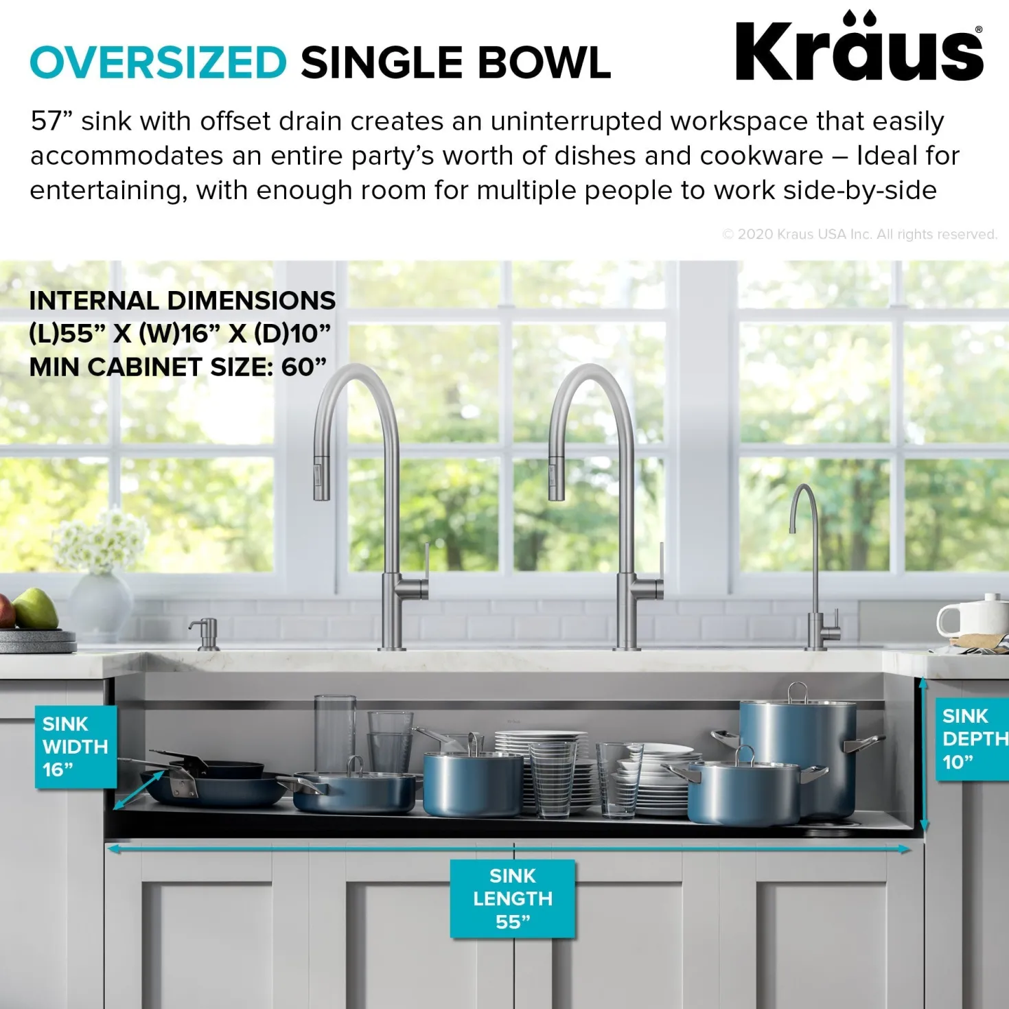 KRAUS Kore Dual Tier 57" Undermount Workstation 16 Gauge Single Bowl Kitchen Sink