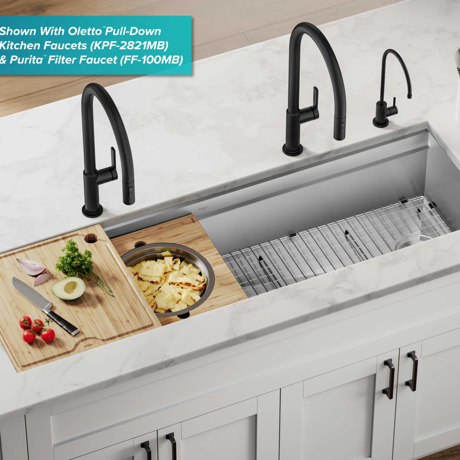 KRAUS Kore Dual Tier 57" Undermount Workstation 16 Gauge Single Bowl Kitchen Sink