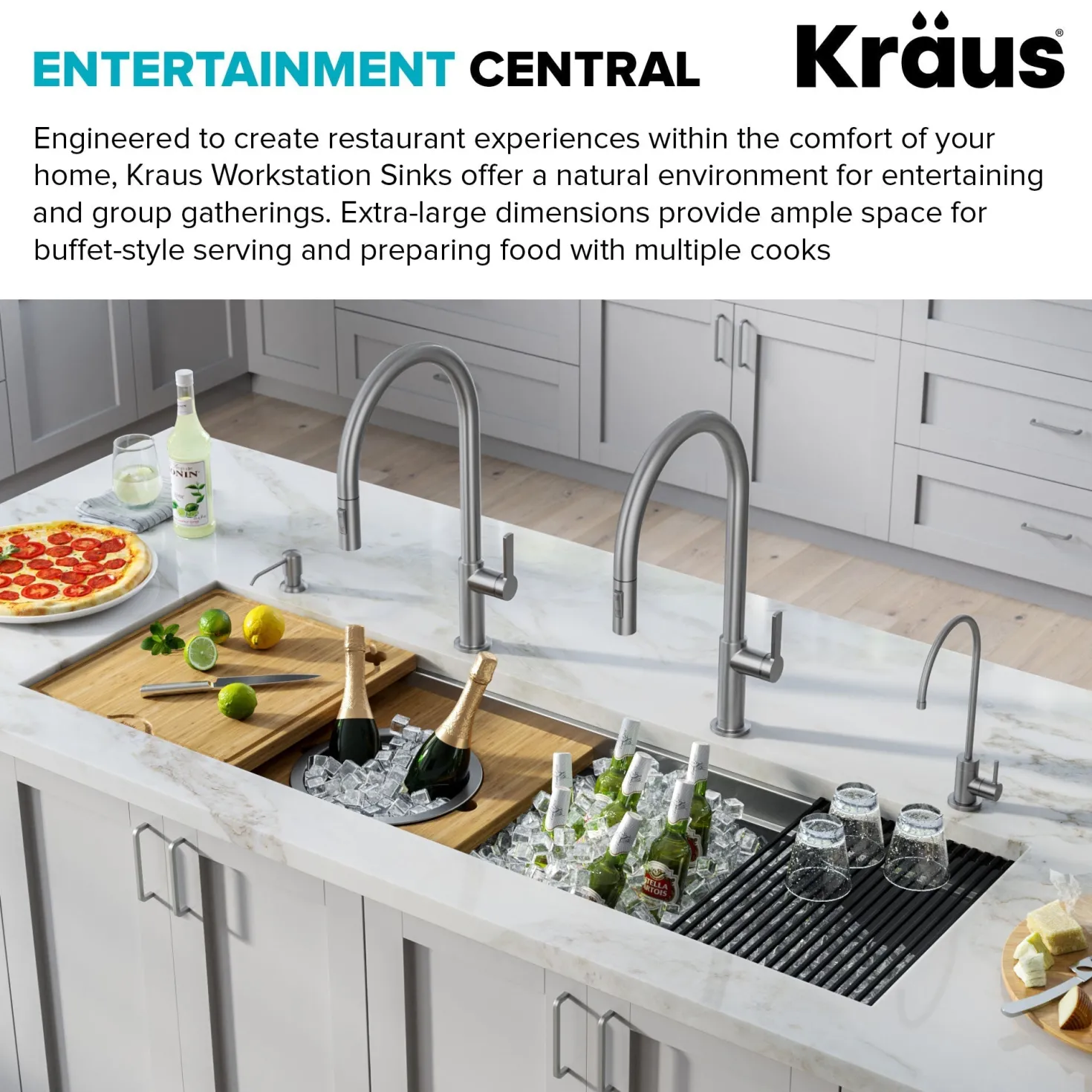 KRAUS Kore Dual Tier 57" Undermount Workstation 16 Gauge Single Bowl Kitchen Sink