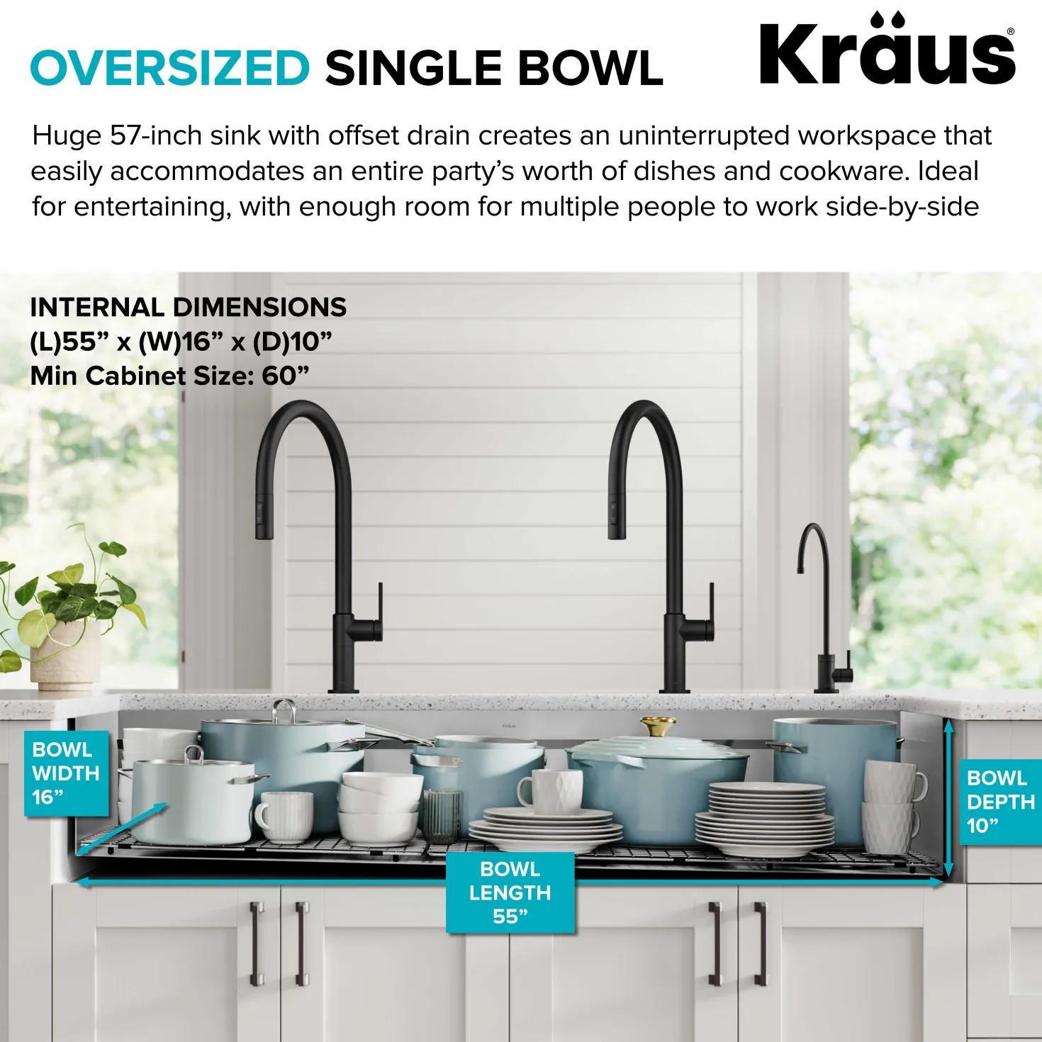 KRAUS Kore Dual Tier 57" Undermount Workstation 16 Gauge Single Bowl Kitchen Sink