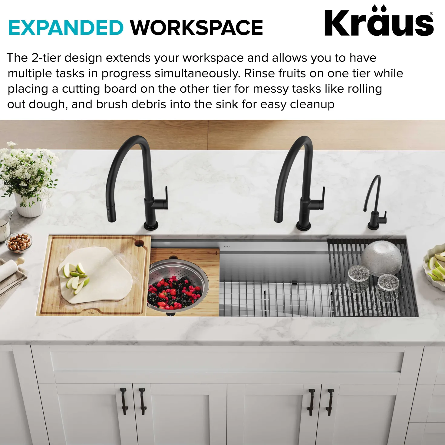 KRAUS Kore Dual Tier 57" Undermount Workstation 16 Gauge Single Bowl Kitchen Sink