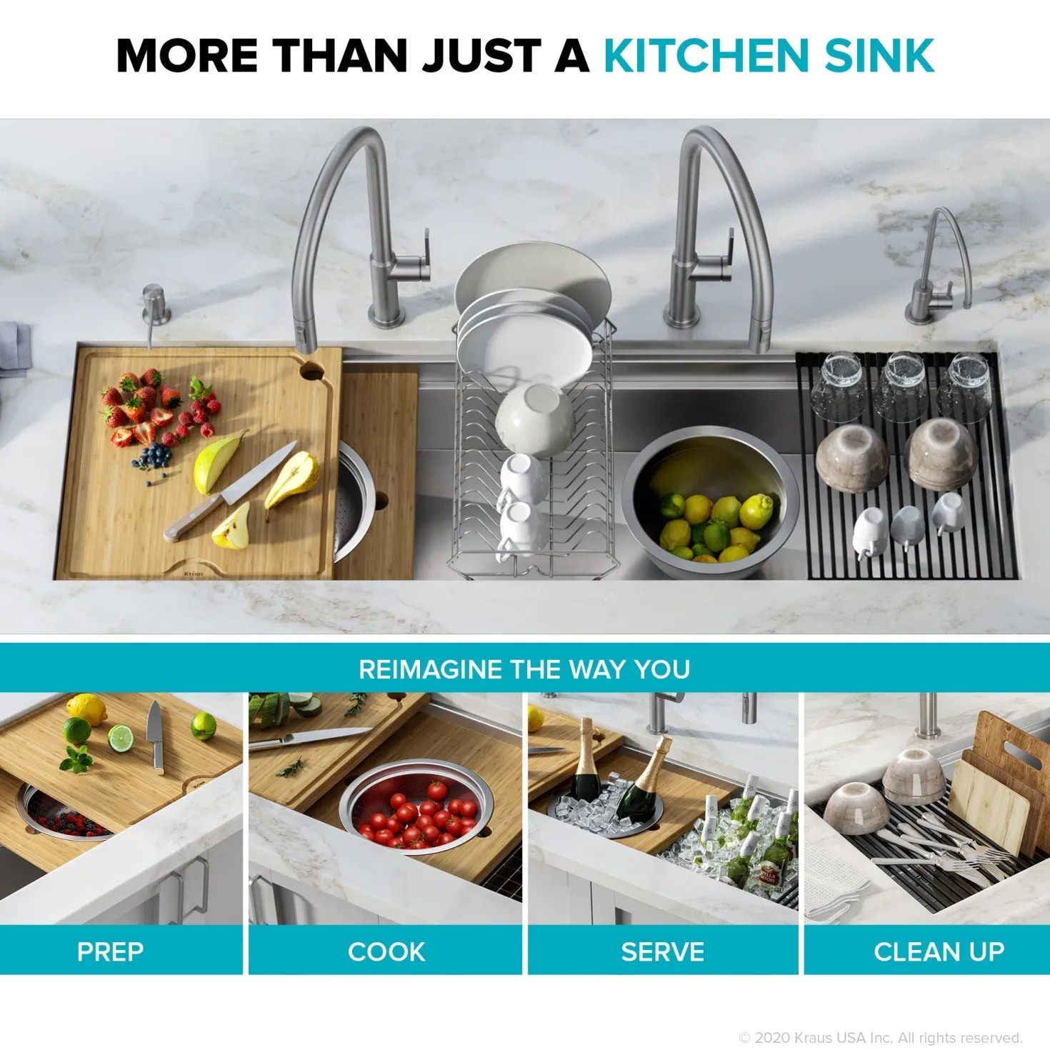 KRAUS Kore Dual Tier 57" Undermount Workstation 16 Gauge Single Bowl Kitchen Sink