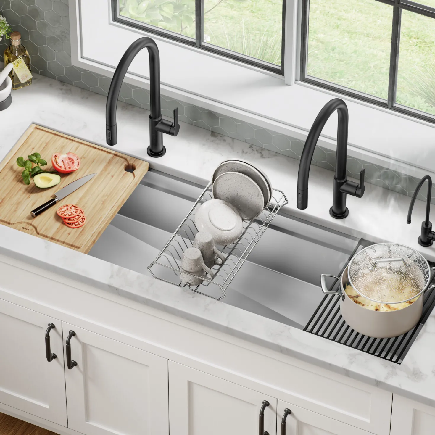 KRAUS Kore Dual Tier 57" Undermount Workstation 16 Gauge Single Bowl Kitchen Sink