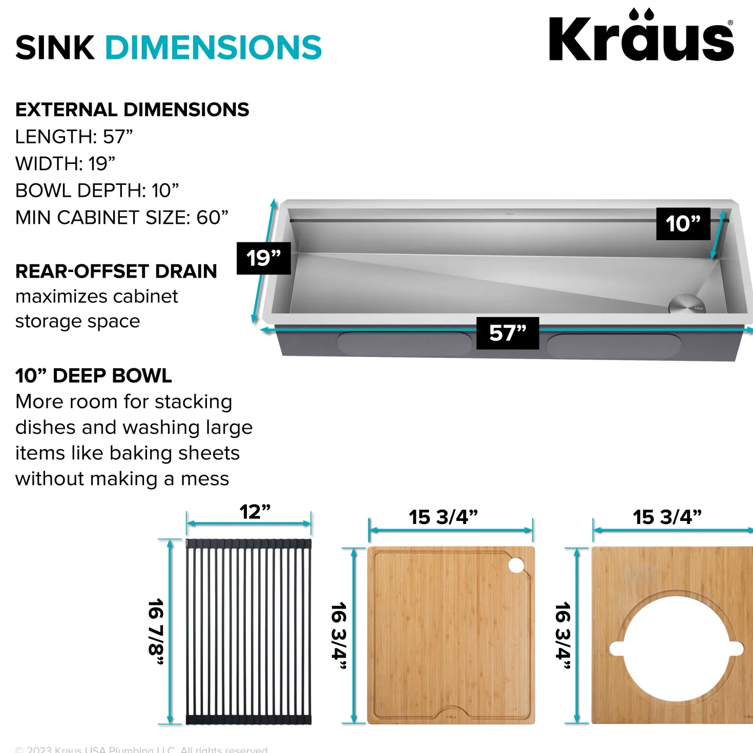 KRAUS Kore Dual Tier 57" Undermount Workstation 16 Gauge Single Bowl Kitchen Sink