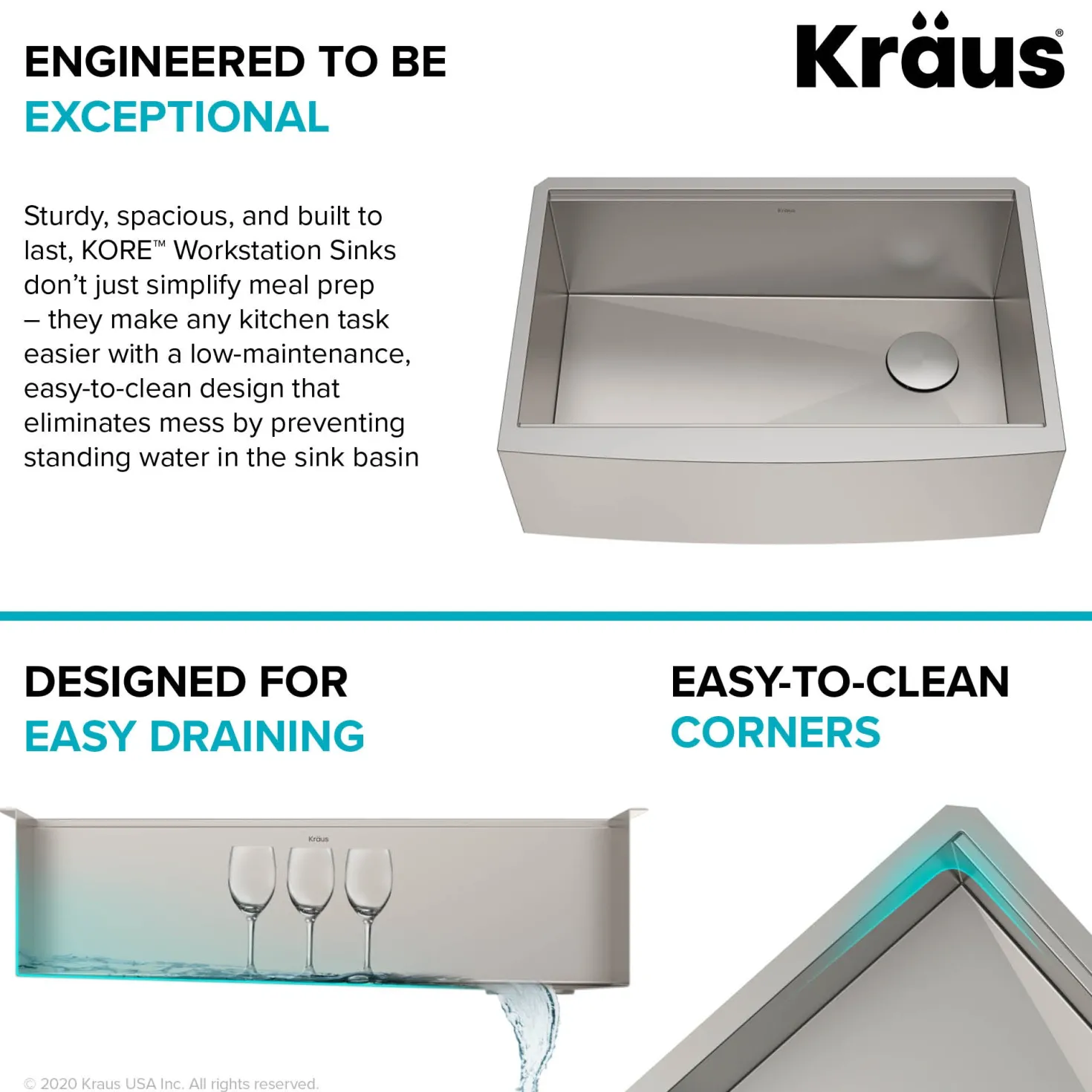 KRAUS Kore 33" 16 Gauge Farmhouse Workstation Kitchen Sink