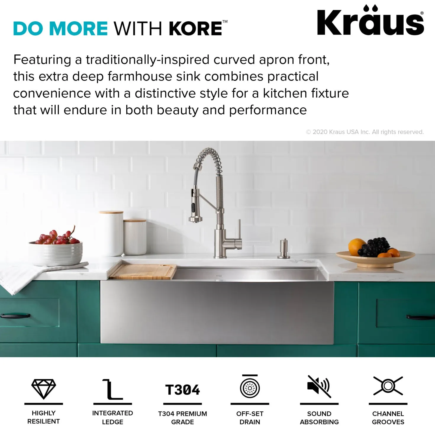 KRAUS Kore 33" 16 Gauge Farmhouse Workstation Kitchen Sink