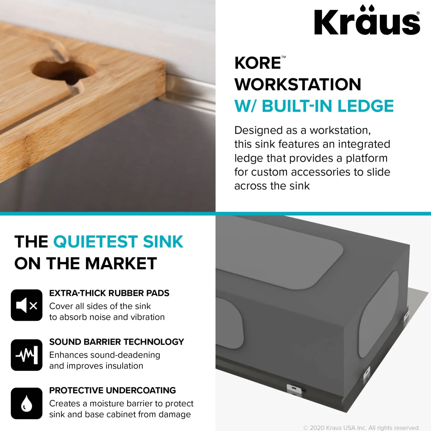 KRAUS Kore 33" 16 Gauge Farmhouse Workstation Kitchen Sink