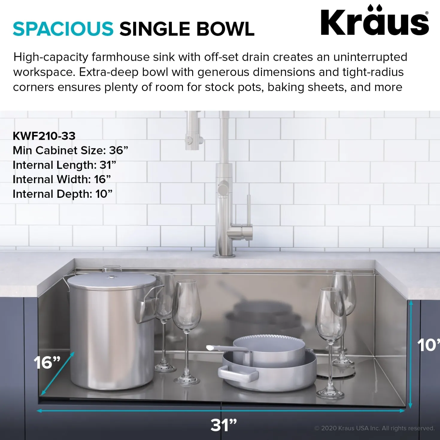 KRAUS Kore 33" 16 Gauge Farmhouse Workstation Kitchen Sink