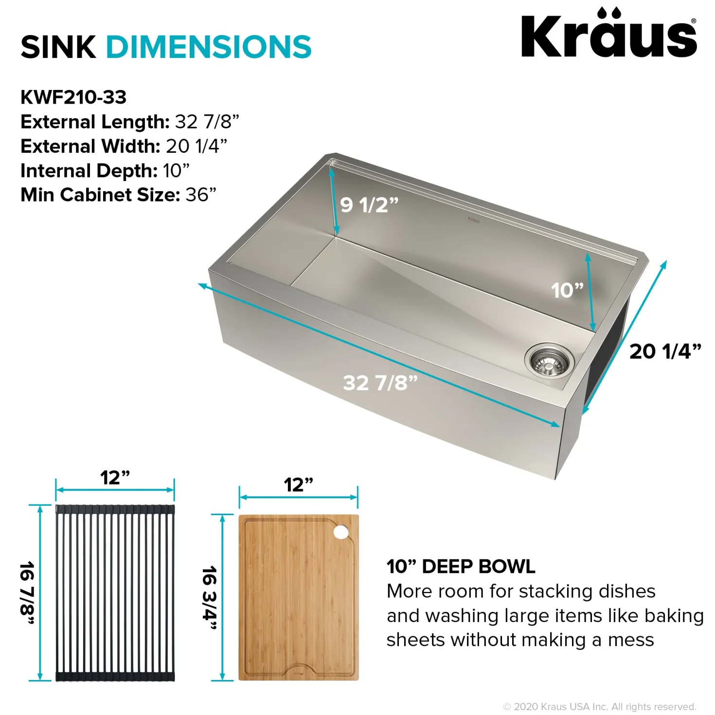 KRAUS Kore 33" 16 Gauge Farmhouse Workstation Kitchen Sink