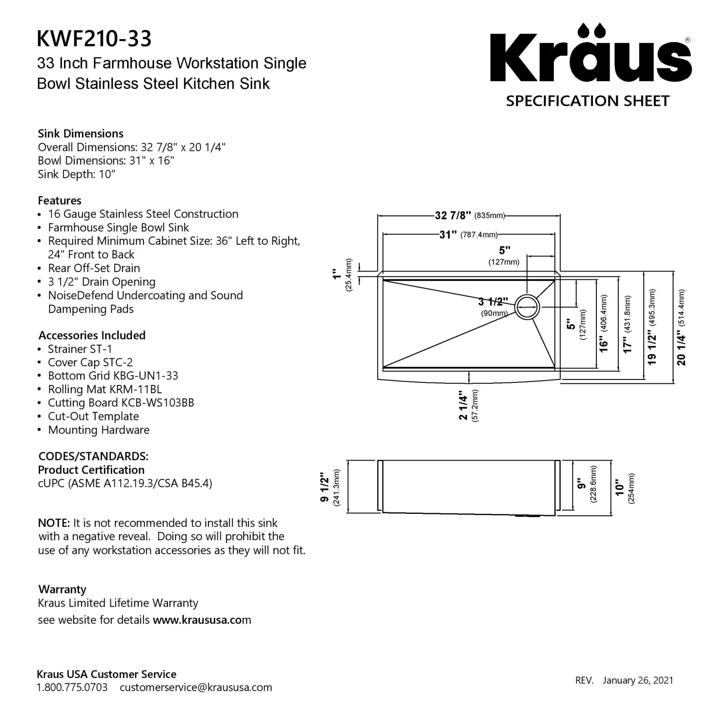 KRAUS Kore 33" 16 Gauge Farmhouse Workstation Kitchen Sink