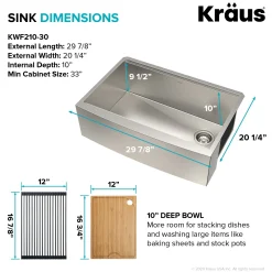 KRAUS Kore 30" 16 Gauge Farmhouse Workstation Kitchen Sink