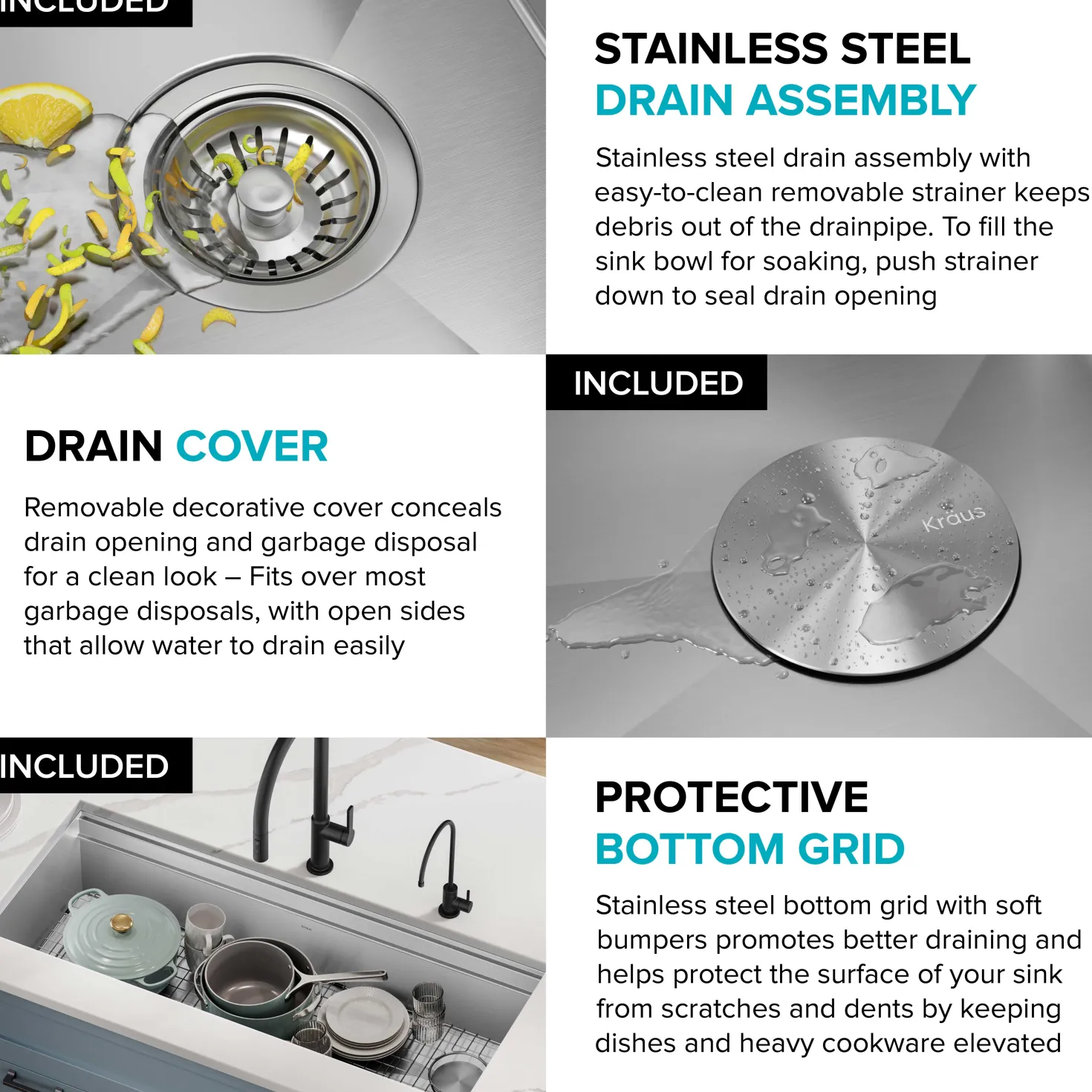KRAUS Kore 2-Tier Workstation 45" Undermount 16 Gauge Single Bowl Stainless Steel Kitchen Sink with Accessories