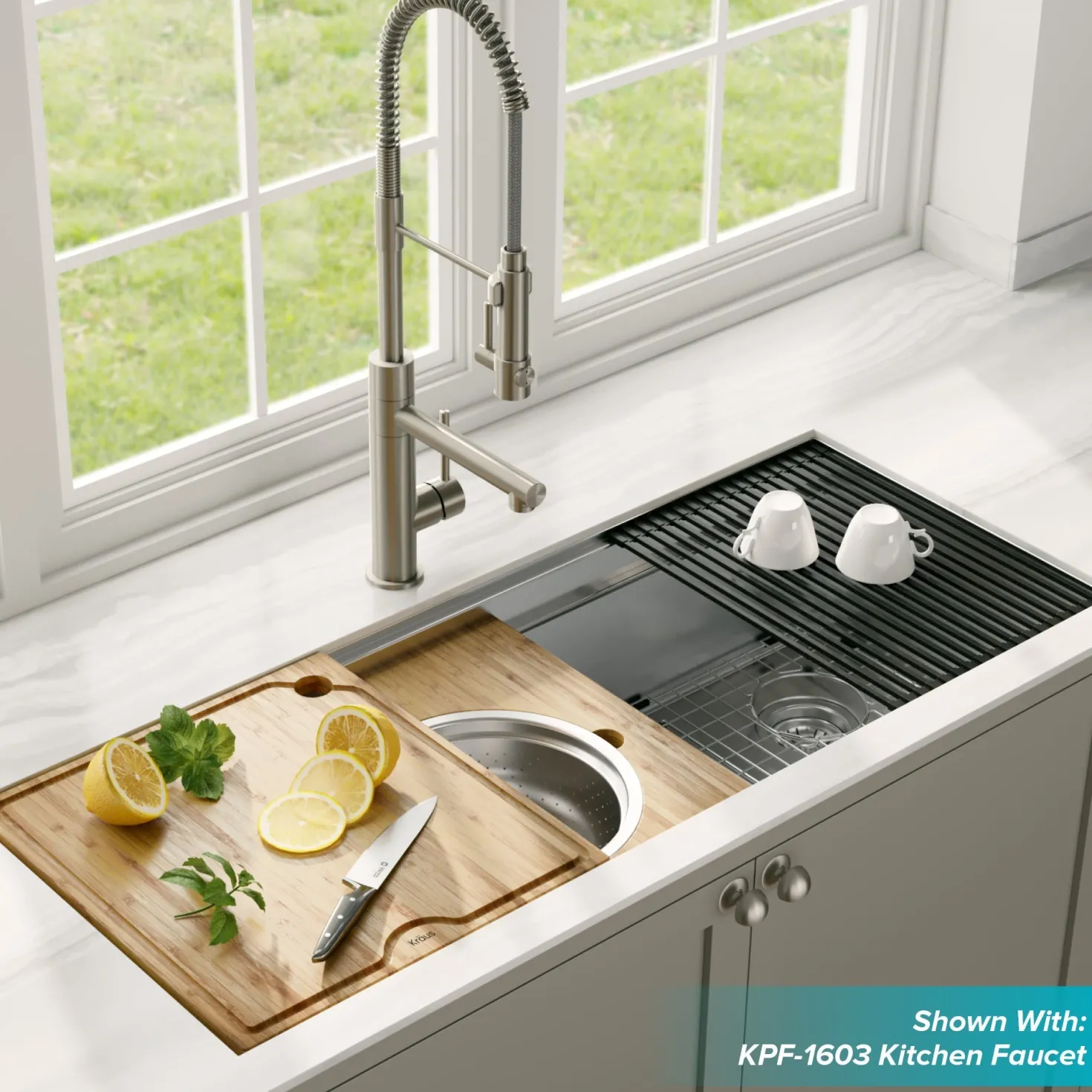 KRAUS Kore 2-Tier Workstation 45" Undermount 16 Gauge Single Bowl Stainless Steel Kitchen Sink with Accessories