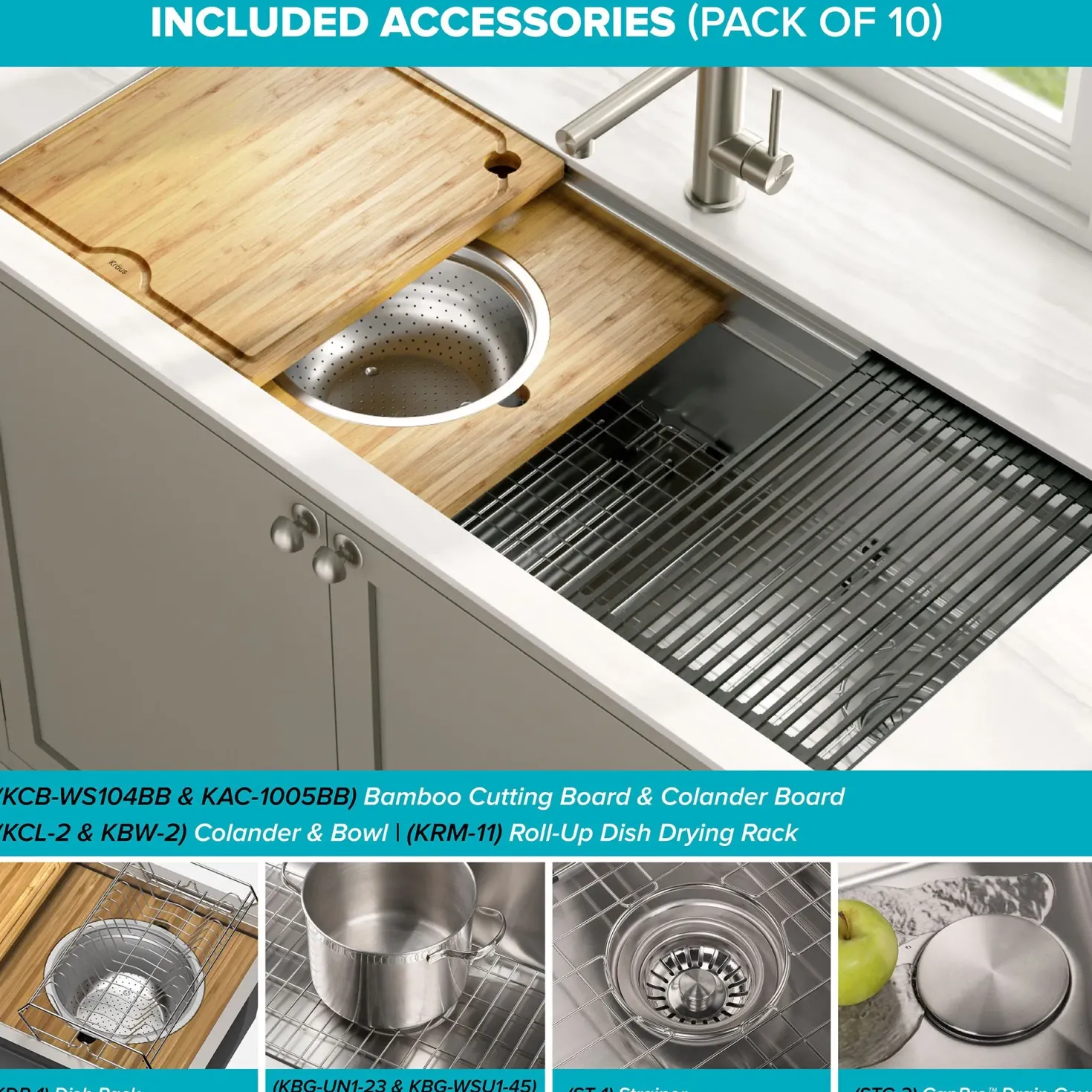 KRAUS Kore 2-Tier Workstation 45" Undermount 16 Gauge Single Bowl Stainless Steel Kitchen Sink with Accessories