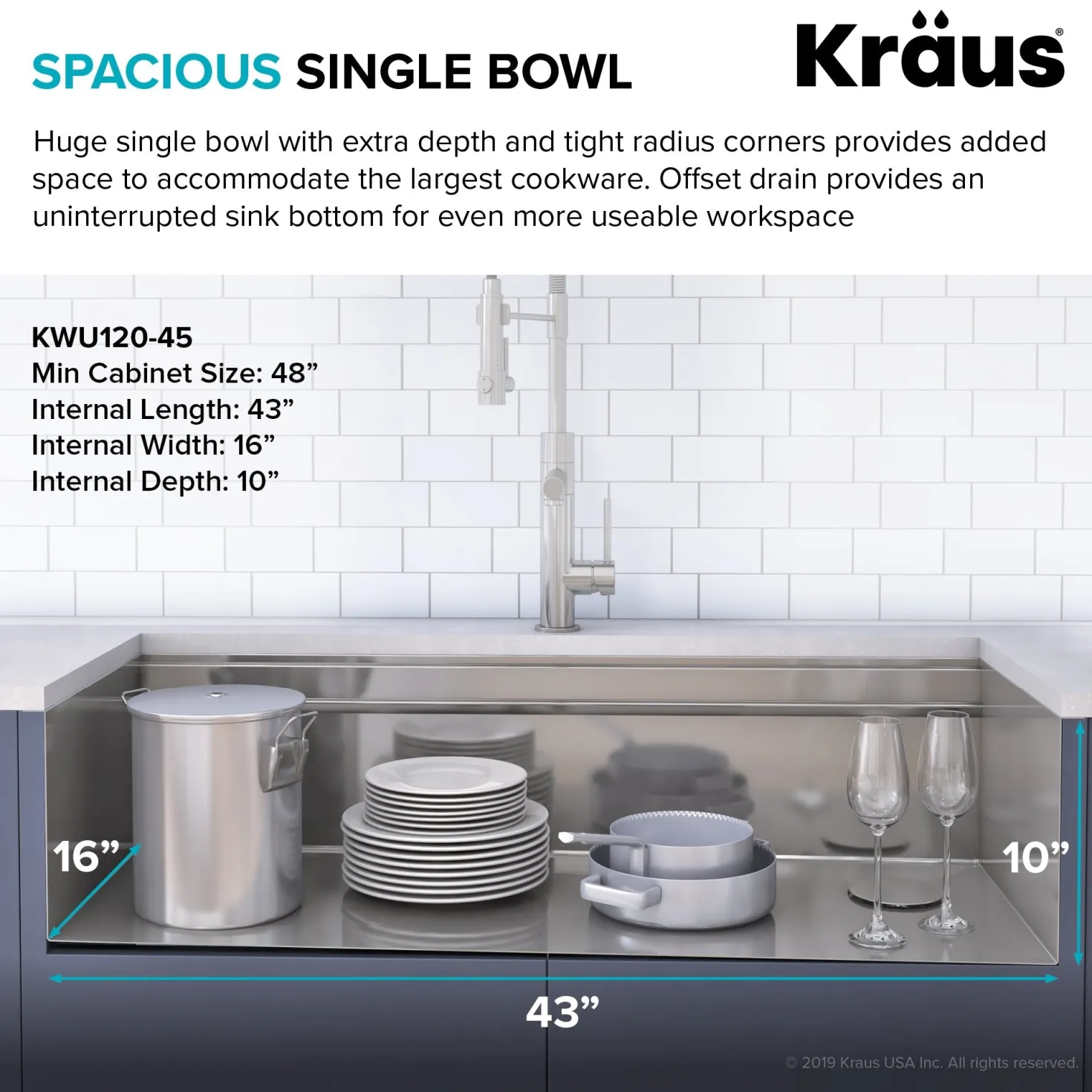 KRAUS Kore 2-Tier Workstation 45" Undermount 16 Gauge Single Bowl Stainless Steel Kitchen Sink with Accessories