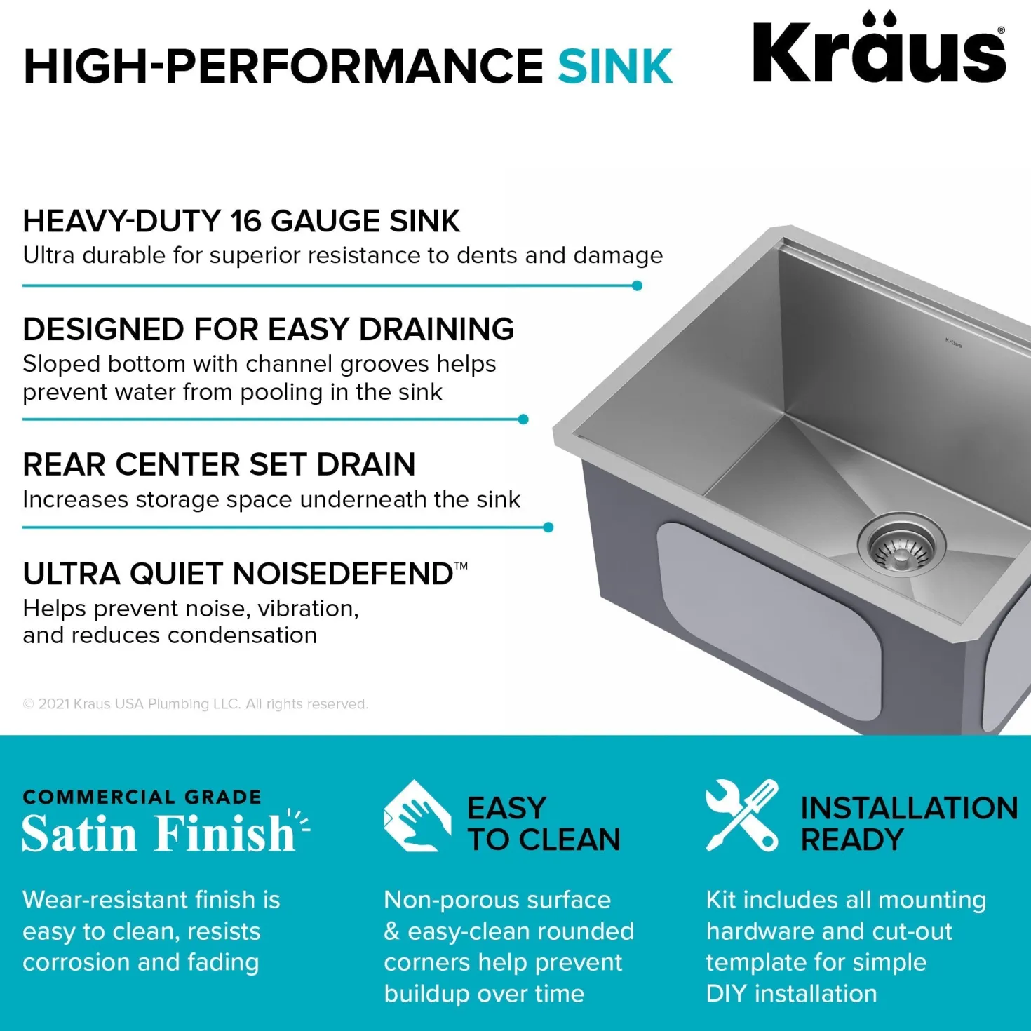 KRAUS Kore 23" Undermount Workstation 16 Gauge Laundry Utility Sink with Accessories