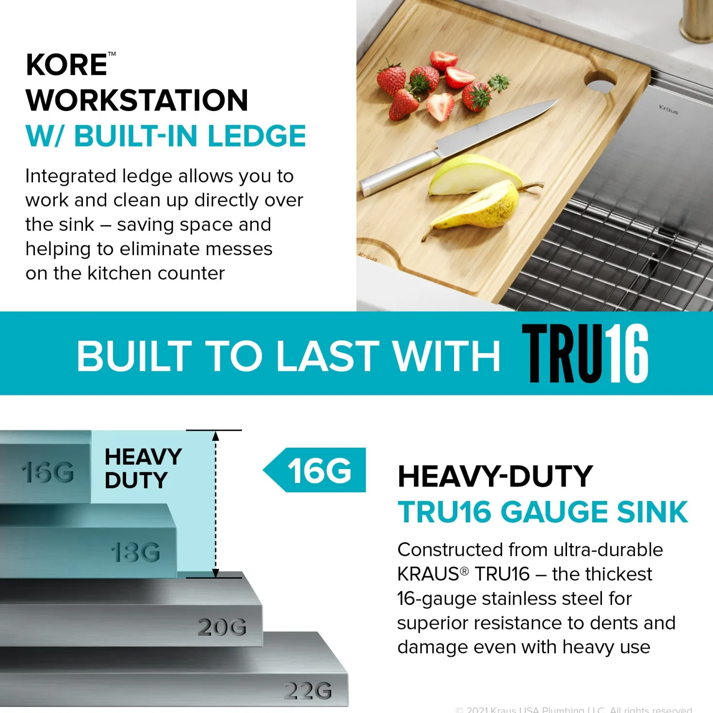 KRAUS Kore 28" Undermount Workstation 16 Gauge Stainless Steel Single Bowl Kitchen Sink with Accessories