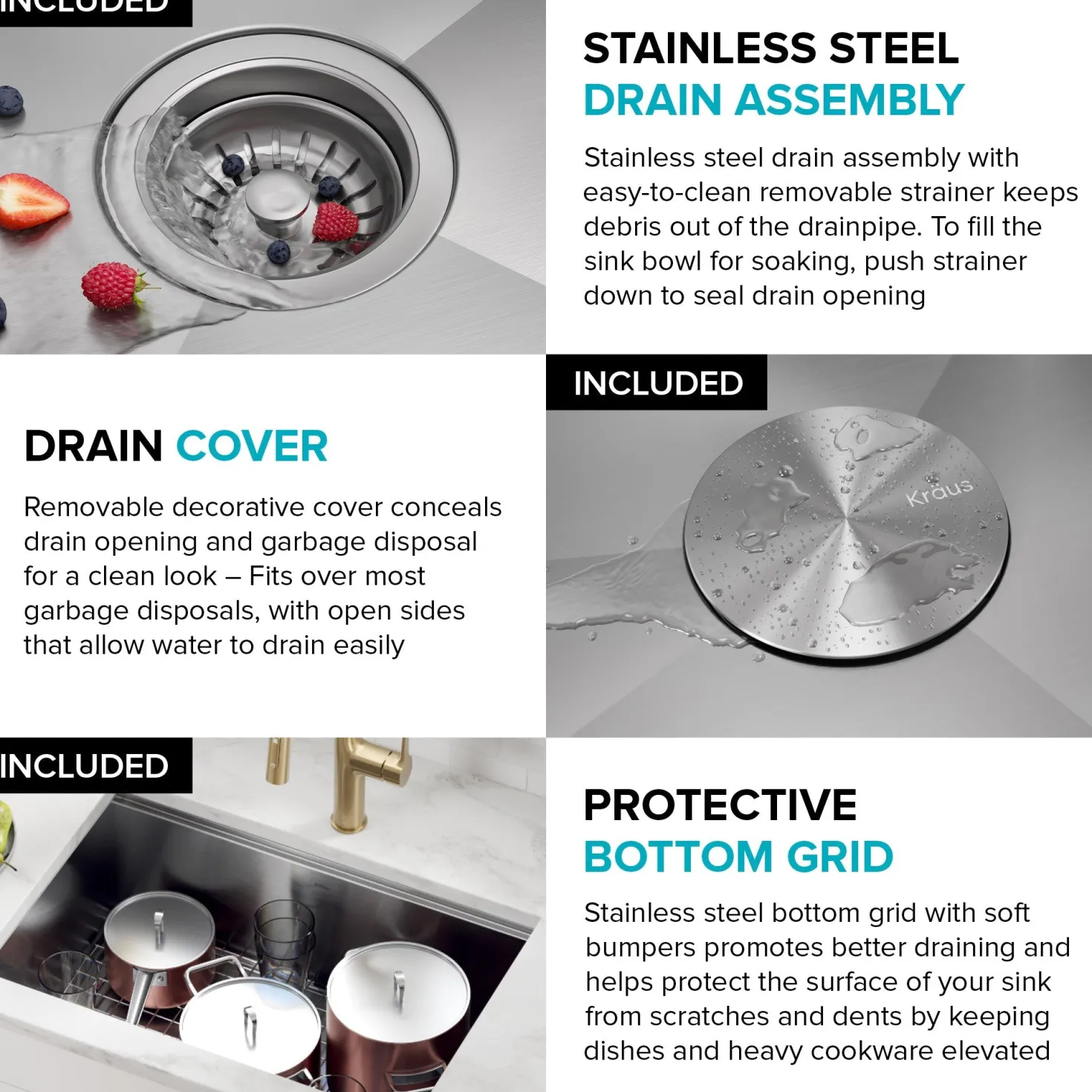 KRAUS Kore 28" Undermount Workstation 16 Gauge Stainless Steel Single Bowl Kitchen Sink with Accessories