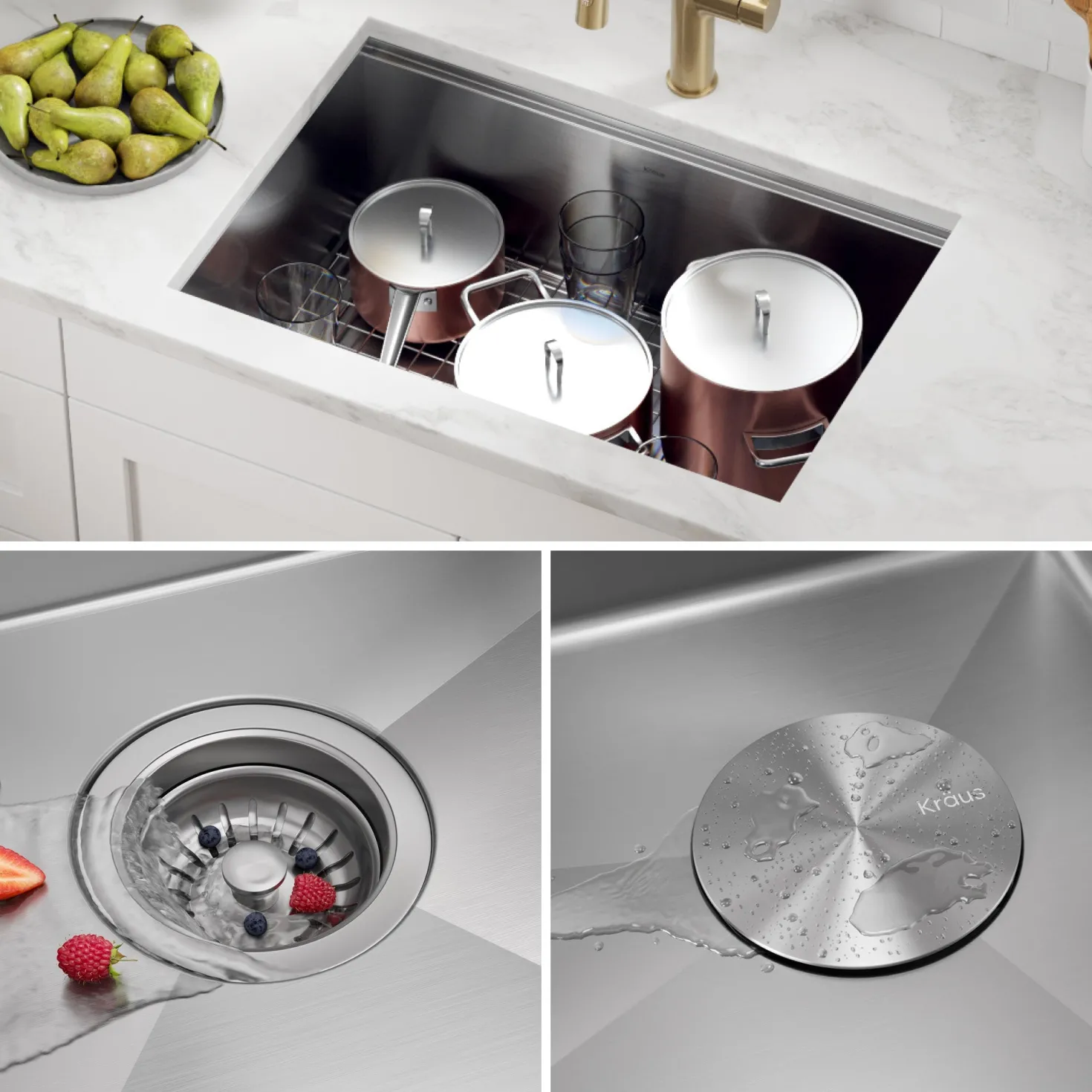 KRAUS Kore 28" Undermount Workstation 16 Gauge Stainless Steel Single Bowl Kitchen Sink with Accessories