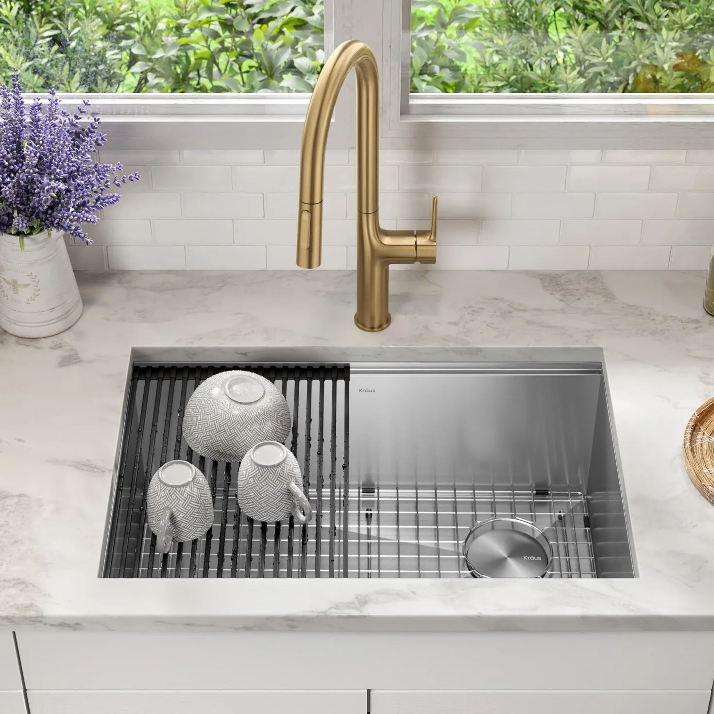 KRAUS Kore 28" Undermount Workstation 16 Gauge Stainless Steel Single Bowl Kitchen Sink with Accessories