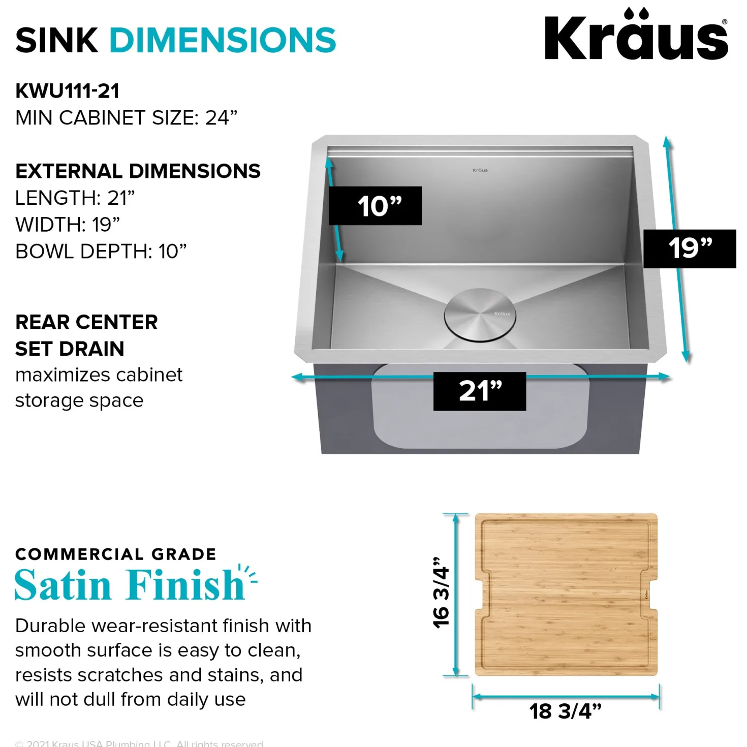 KRAUS Kore 21" Undermount Workstation 16 Gauge Stainless Steel Single Bowl Kitchen Sink with Accessories