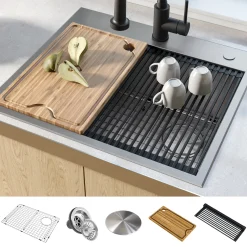 KRAUS Kore Workstation 25" Drop-In or Undermount 16 Gauge Kitchen Sink with Accessories