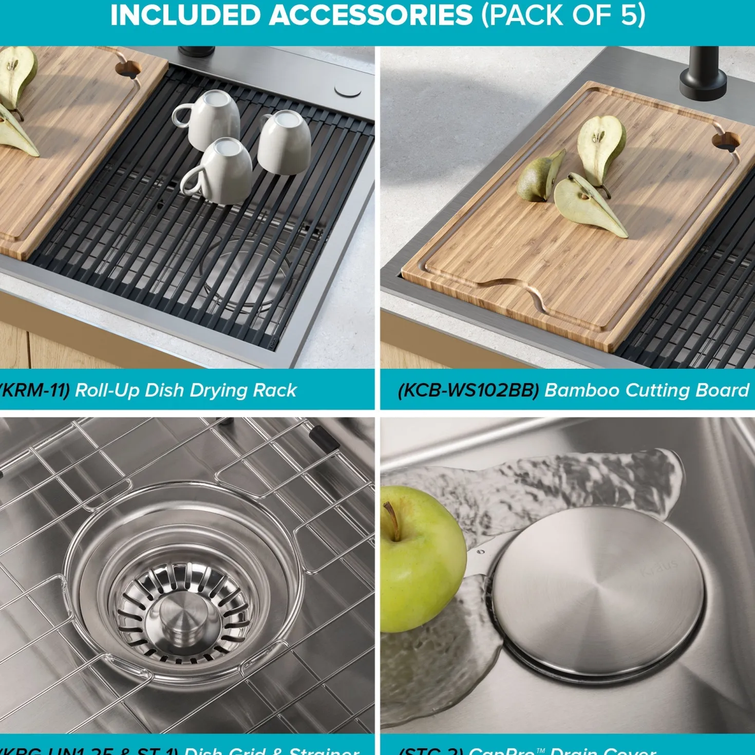 KRAUS Kore Workstation 25" Drop-In or Undermount 16 Gauge Kitchen Sink with Accessories