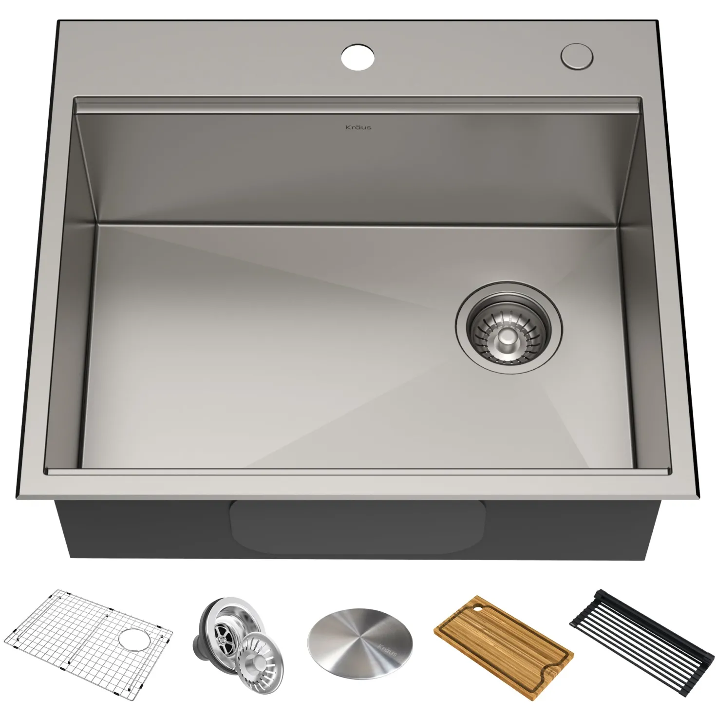 KRAUS Kore Workstation 25" Drop-In or Undermount 16 Gauge Kitchen Sink with Accessories