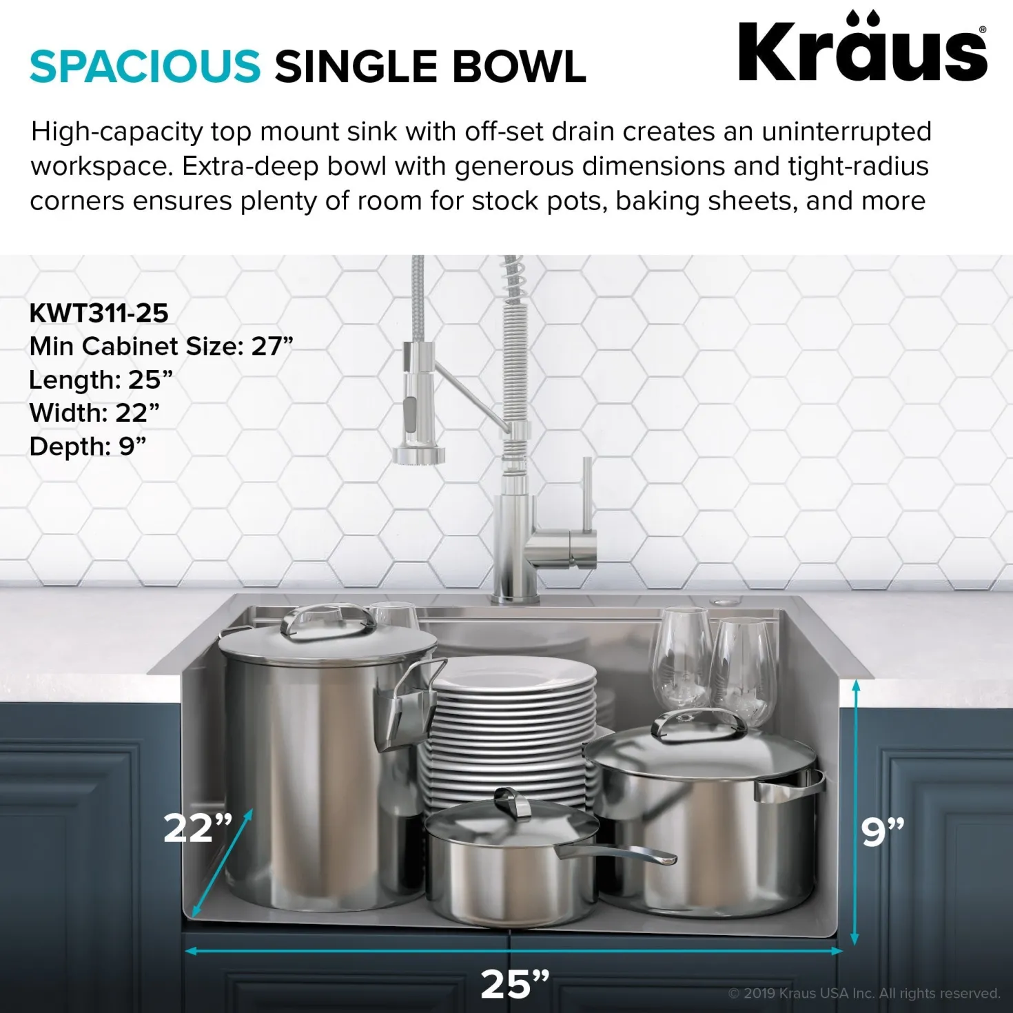 KRAUS Kore Workstation 25" Drop-In or Undermount 16 Gauge Kitchen Sink with Accessories