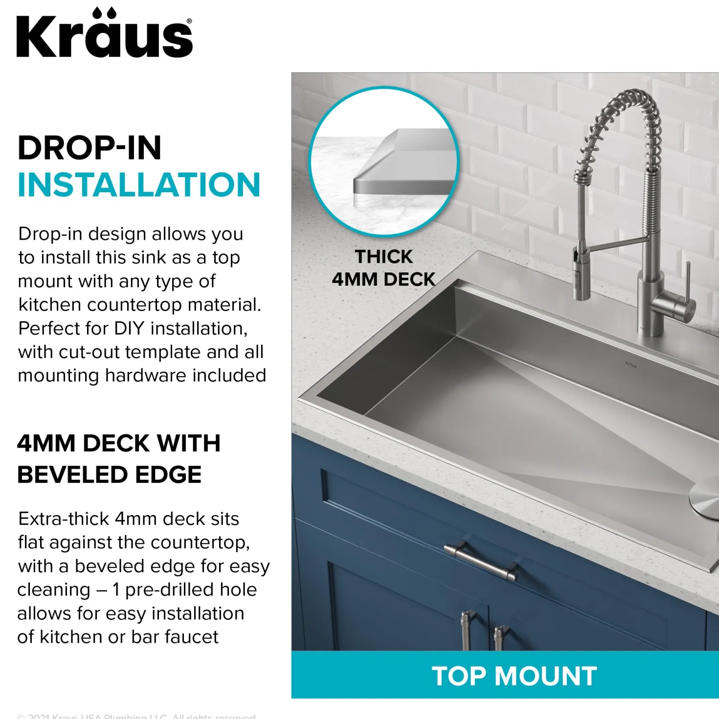 KRAUS Kore Workstation 33" Drop-In 16 Gauge 5.5" Deep Single Bowl ADA Kitchen Sink
