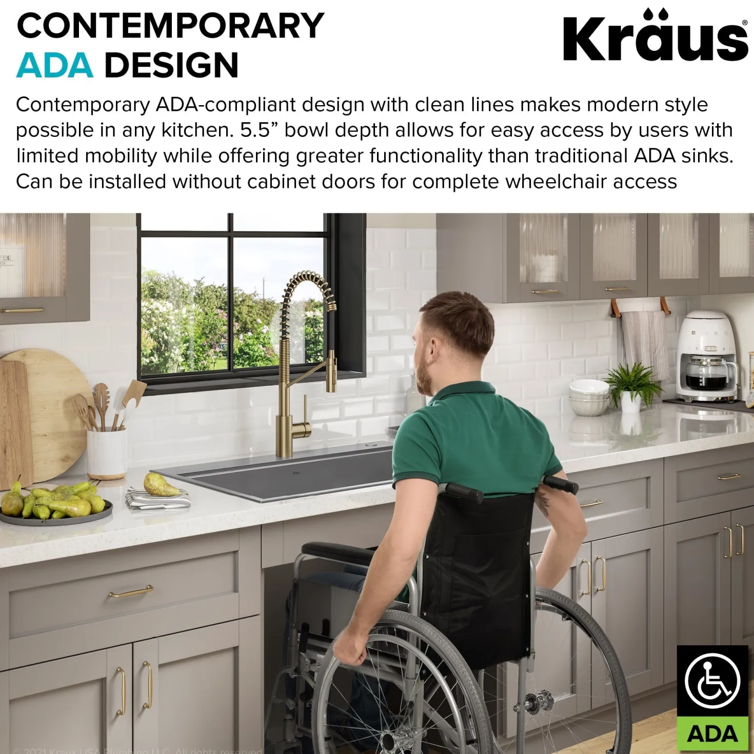 KRAUS Kore Workstation 33" Drop-In 16 Gauge 5.5" Deep Single Bowl ADA Kitchen Sink