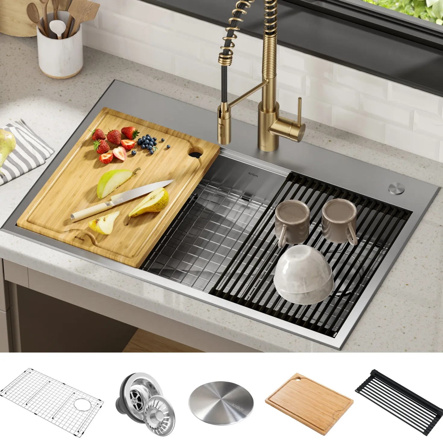 KRAUS Kore Workstation 33" Drop-In 16 Gauge 5.5" Deep Single Bowl ADA Kitchen Sink