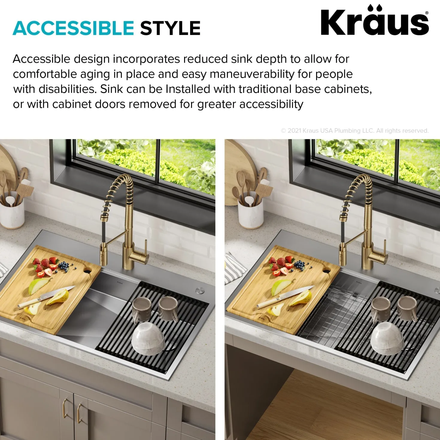 KRAUS Kore Workstation 33" Drop-In 16 Gauge 5.5" Deep Single Bowl ADA Kitchen Sink