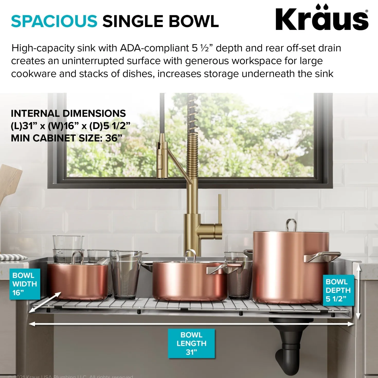 KRAUS Kore Workstation 33" Drop-In 16 Gauge 5.5" Deep Single Bowl ADA Kitchen Sink