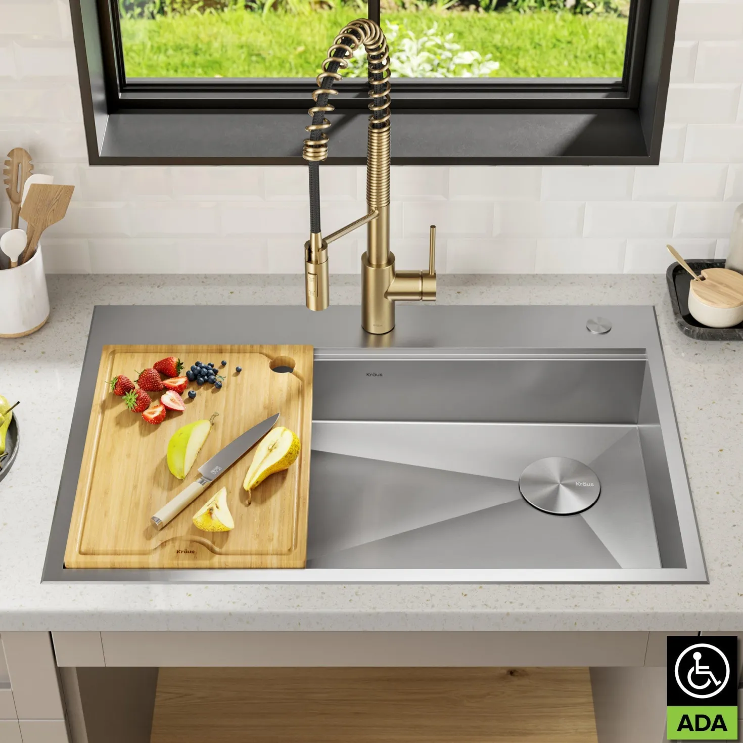KRAUS Kore Workstation 33" Drop-In 16 Gauge 5.5" Deep Single Bowl ADA Kitchen Sink