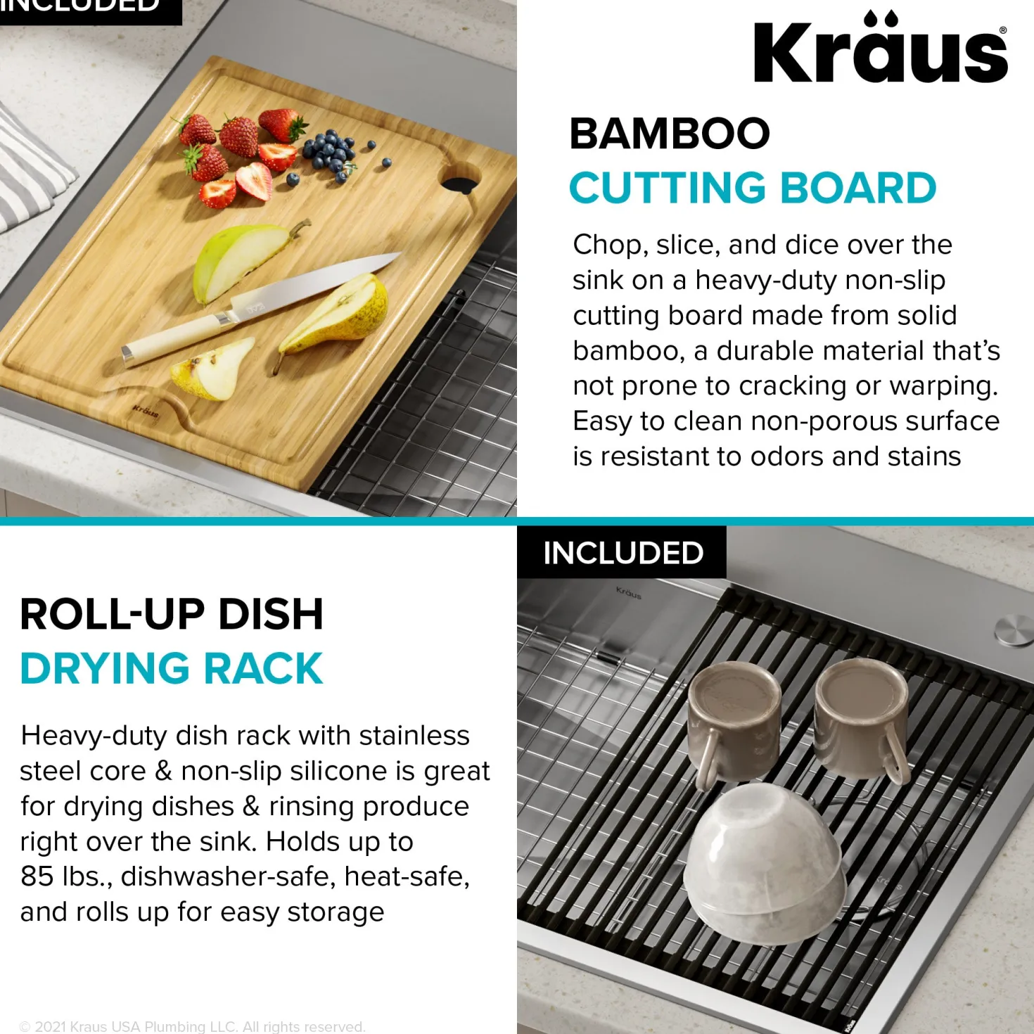 KRAUS Kore Workstation 33" Drop-In 16 Gauge 5.5" Deep Single Bowl ADA Kitchen Sink