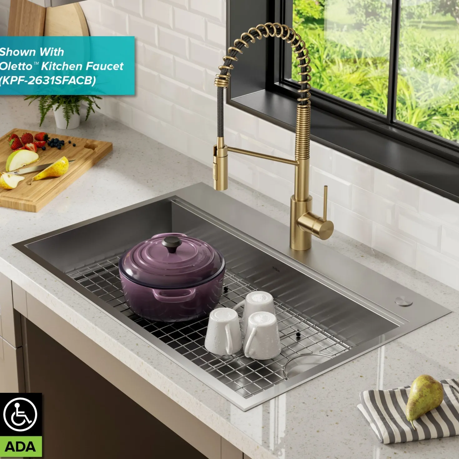 KRAUS Kore Workstation 33" Drop-In 16 Gauge 5.5" Deep Single Bowl ADA Kitchen Sink
