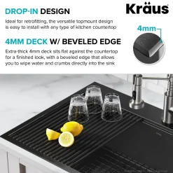 KRAUS Kore Workstation 33" Drop-In 16 Gauge Single Bowl Kitchen Sink in PVD Gunmetal