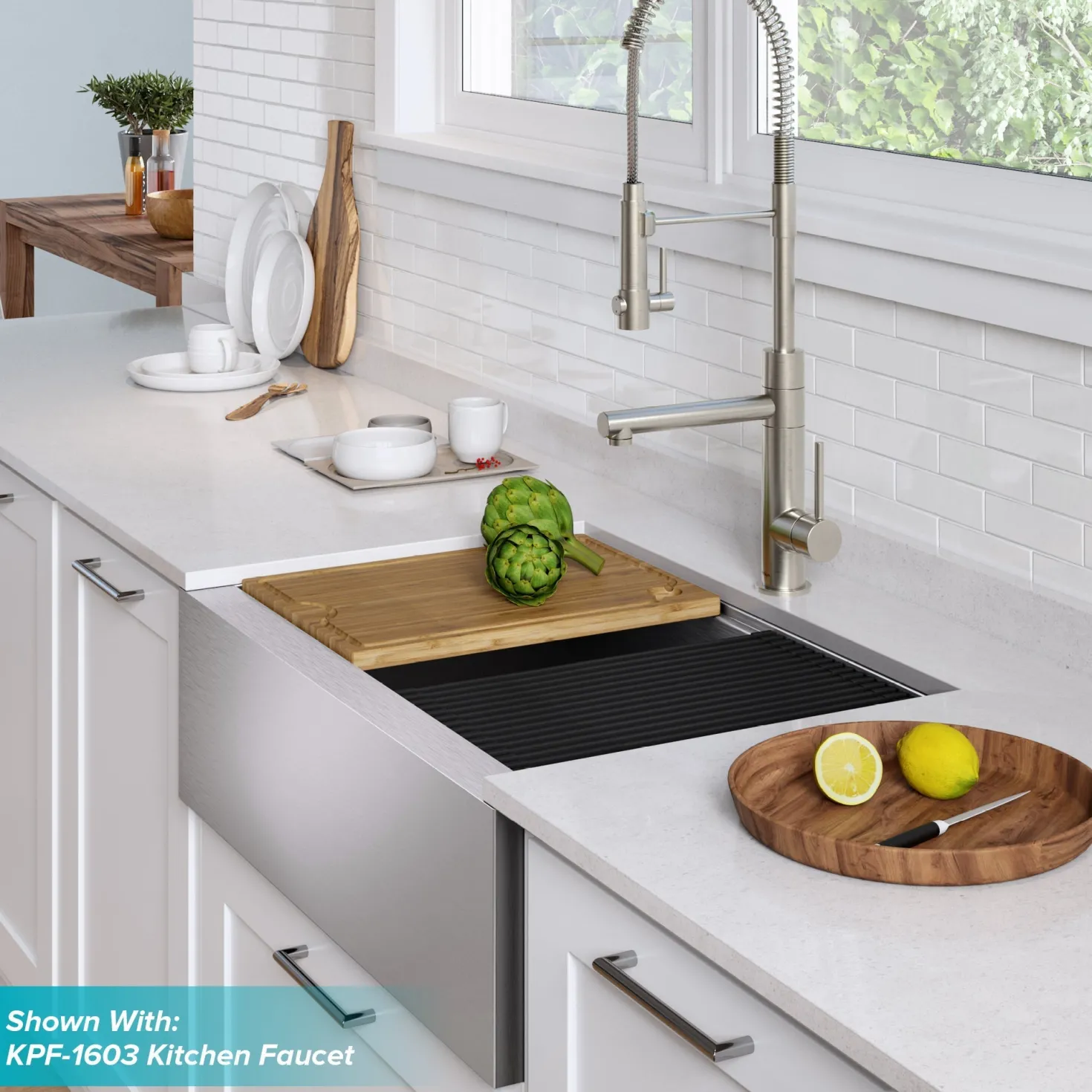 KRAUS Kore Workstation 30" Farmhouse Flat Apron Front 16 Gauge Single Bowl Stainless Steel Kitchen Sink