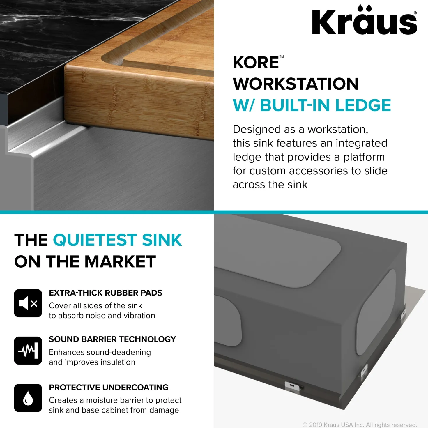 KRAUS Kore Workstation 30" Farmhouse Flat Apron Front 16 Gauge Single Bowl Stainless Steel Kitchen Sink