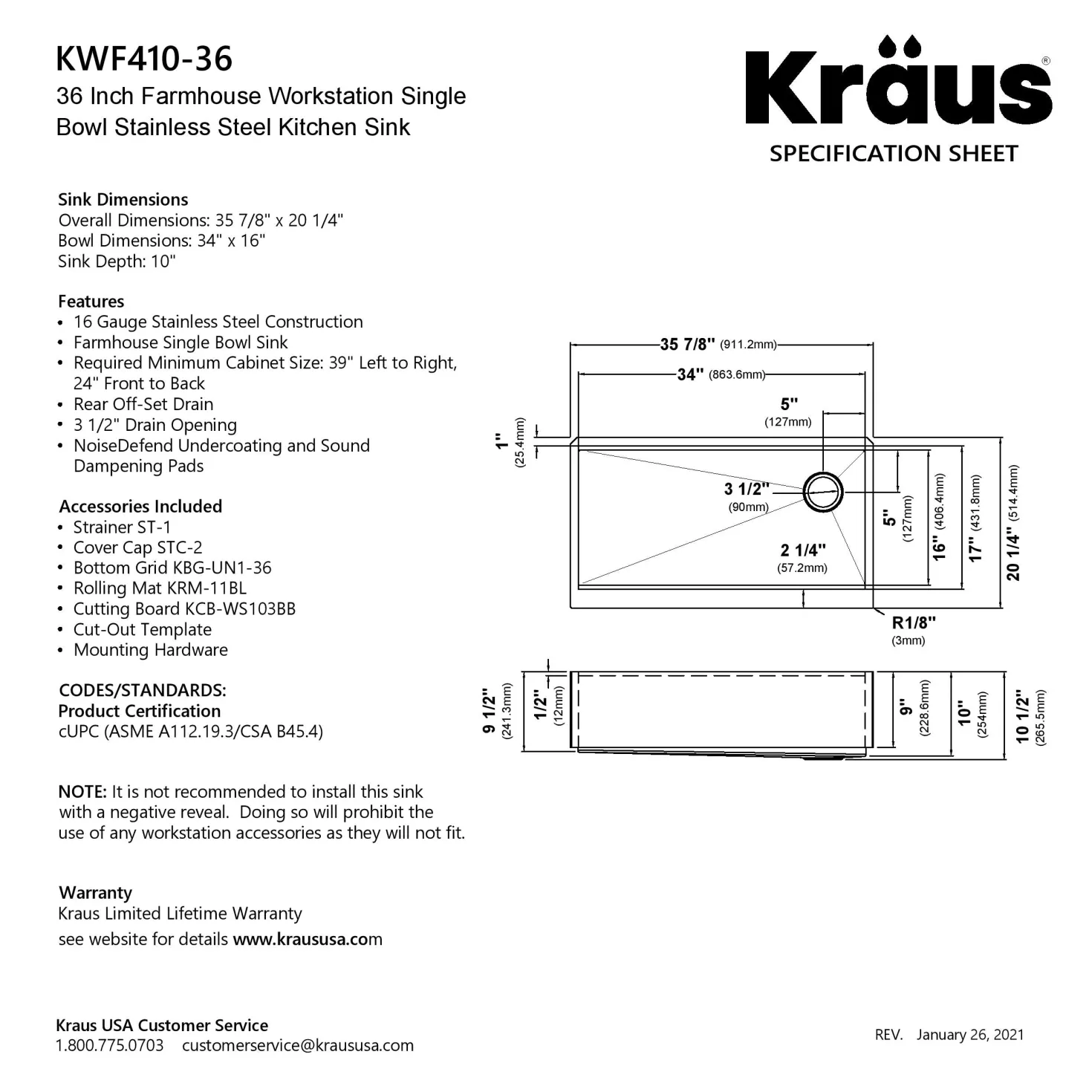 KRAUS Kore Workstation 36" Farmhouse Flat Apron Front 16 Gauge Single Bowl Stainless Steel Kitchen Sink with Accessories