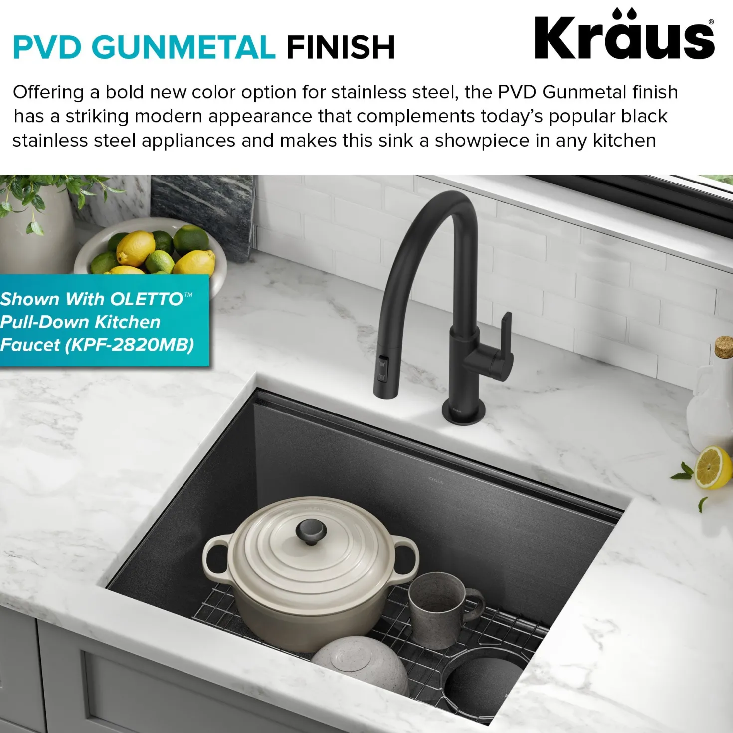 KRAUS Kore Workstation 23" Undermount Kitchen Sink in 16 Gauge PVD Gunmetal