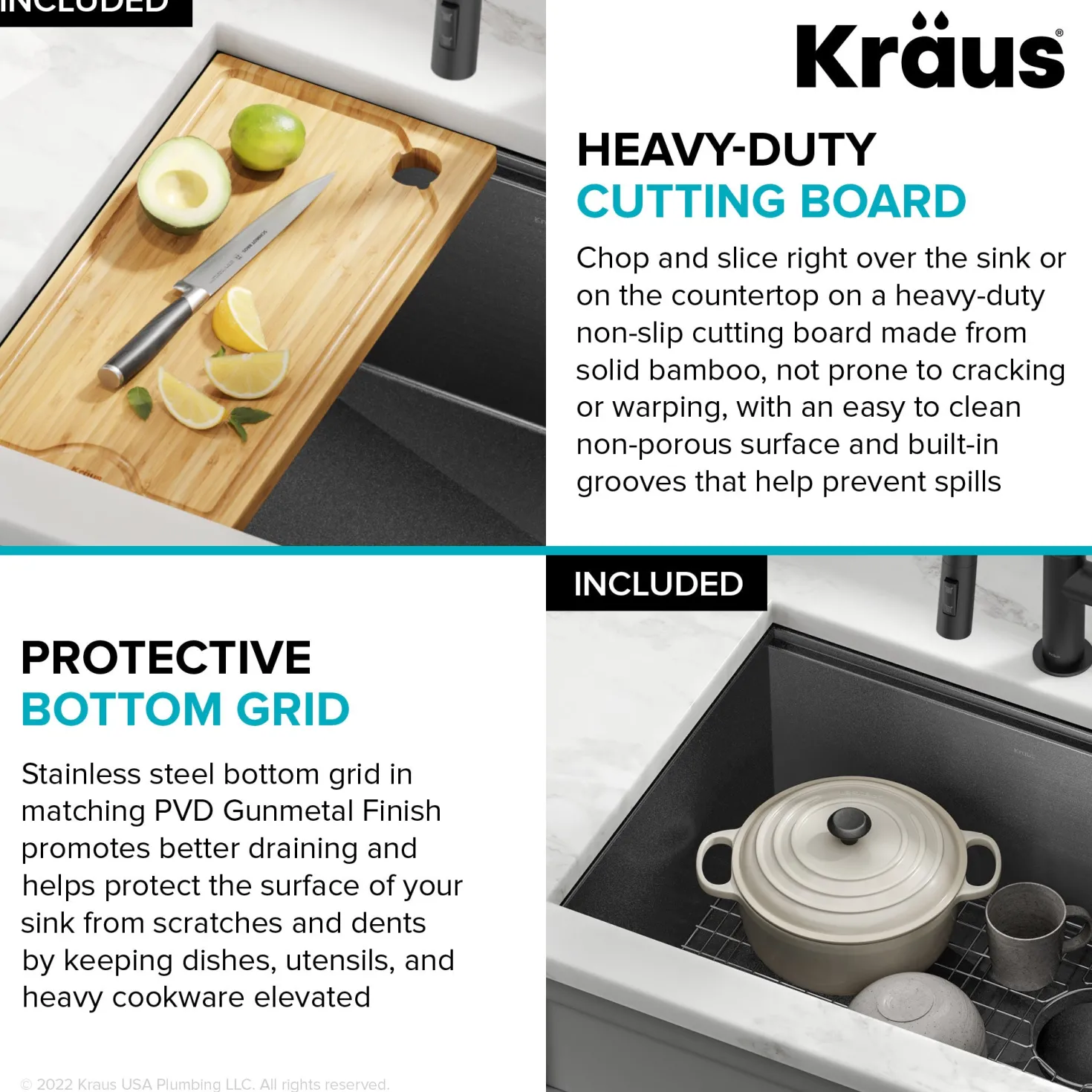 KRAUS Kore Workstation 23" Undermount Kitchen Sink in 16 Gauge PVD Gunmetal