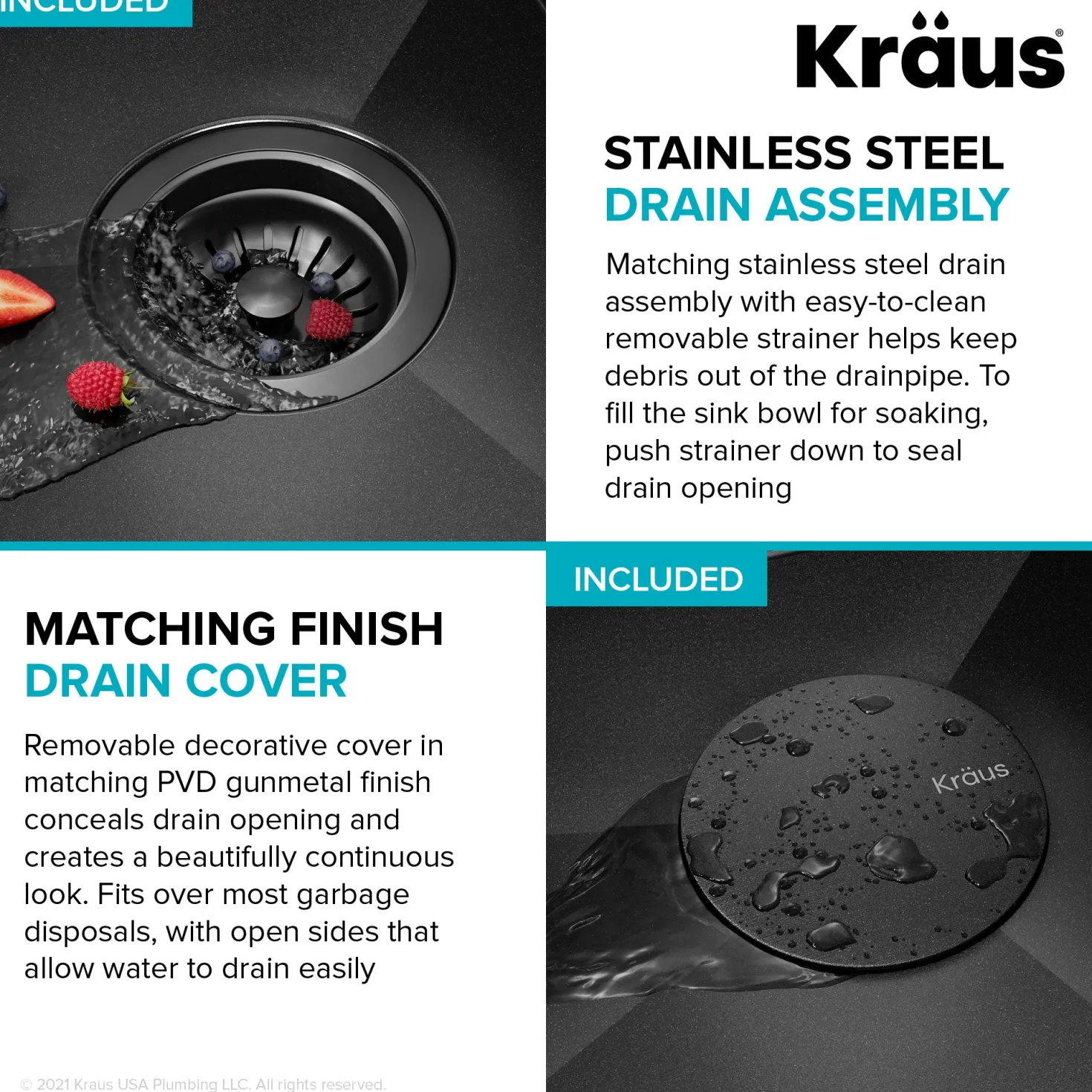 KRAUS Kore Workstation 23" Undermount Kitchen Sink in 16 Gauge PVD Gunmetal