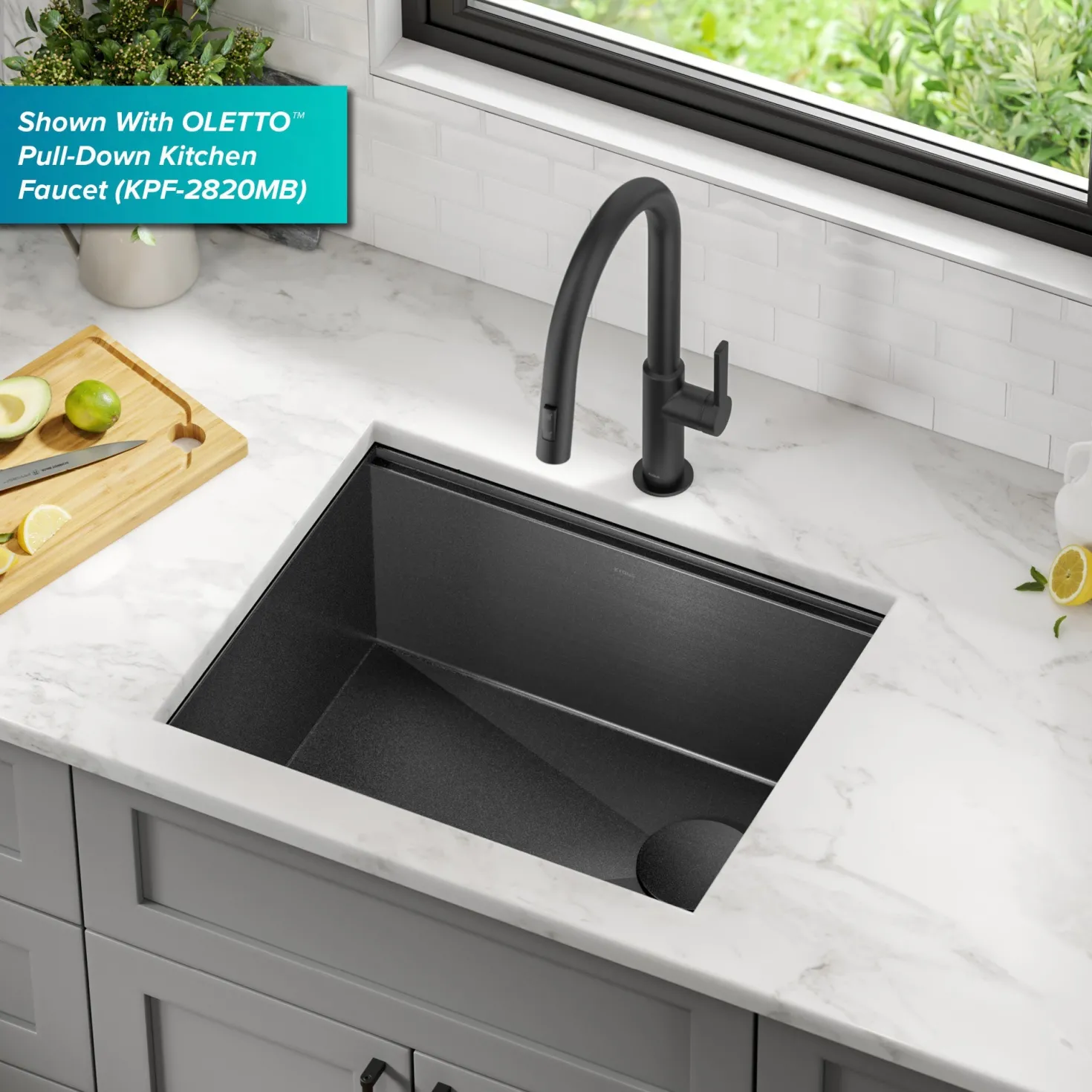 KRAUS Kore Workstation 23" Undermount Kitchen Sink in 16 Gauge PVD Gunmetal