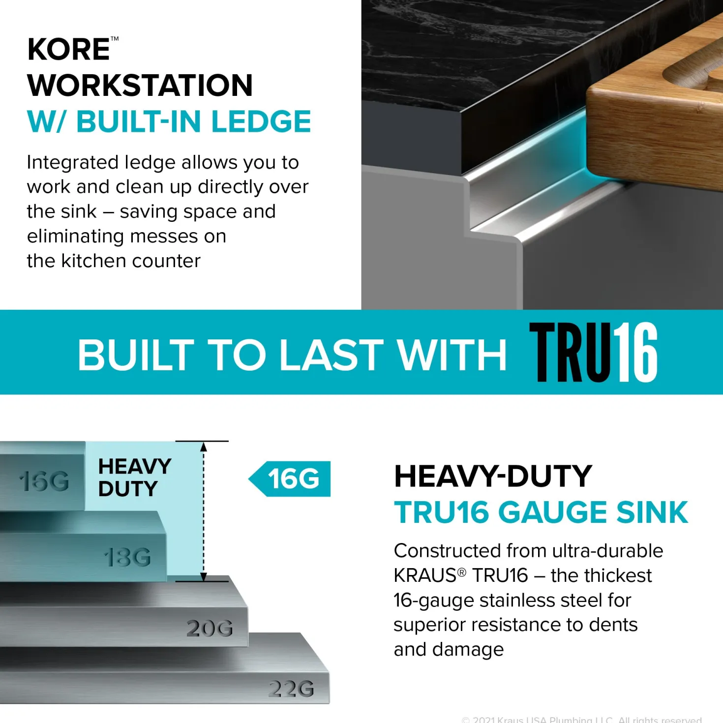 KRAUS Kore Workstation 32" Undermount 16 Gauge 5.5" Deep Single Bowl ADA Kitchen Sink