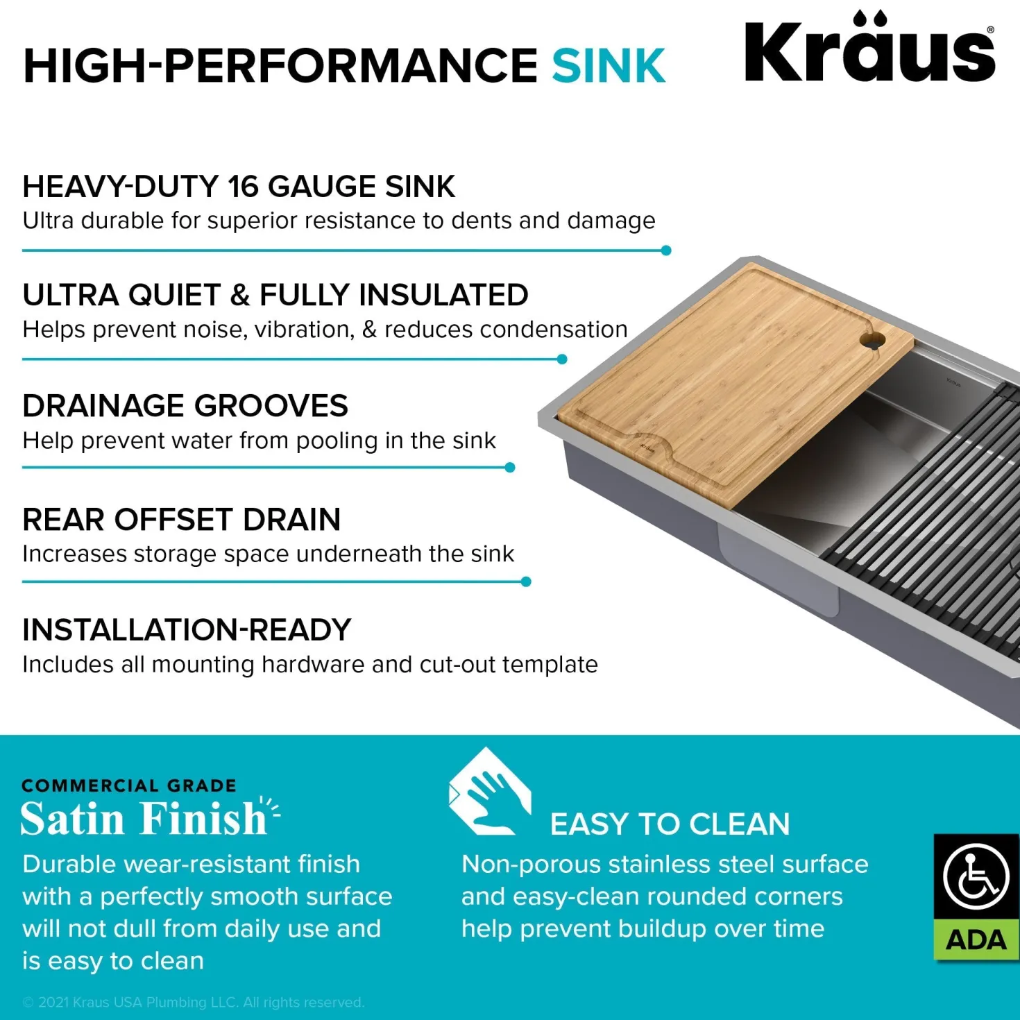 KRAUS Kore Workstation 32" Undermount 16 Gauge 5.5" Deep Single Bowl ADA Kitchen Sink