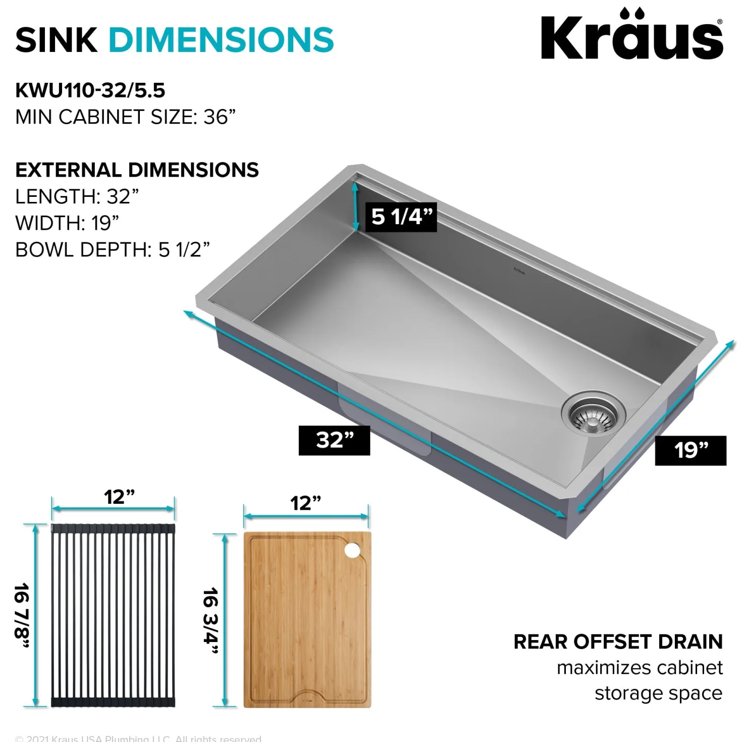 KRAUS Kore Workstation 32" Undermount 16 Gauge 5.5" Deep Single Bowl ADA Kitchen Sink