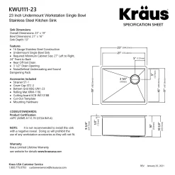 KRAUS Kore Workstation 23" Undermount 16 Gauge Single Bowl Stainless Steel Kitchen Sink with Accessories